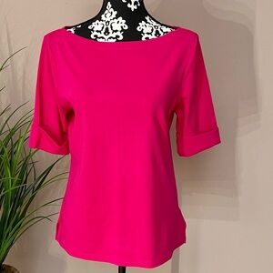 LAUREN RALPH LAUREN Boat Neck Rolled Sleeve Sport Pink Top